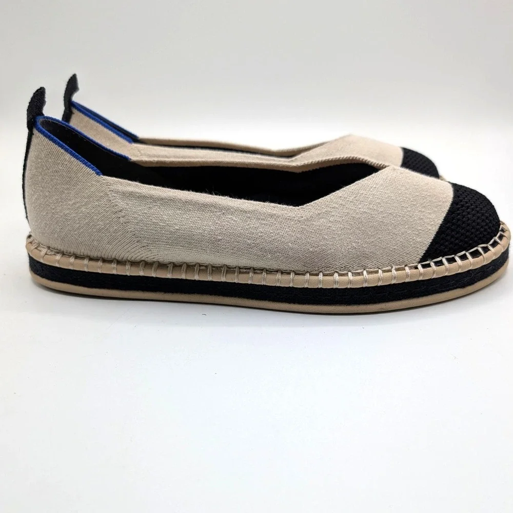 Rothys The Espadrille Oatmeal Black Colorblock Knit Flats Shoes W10 186-001